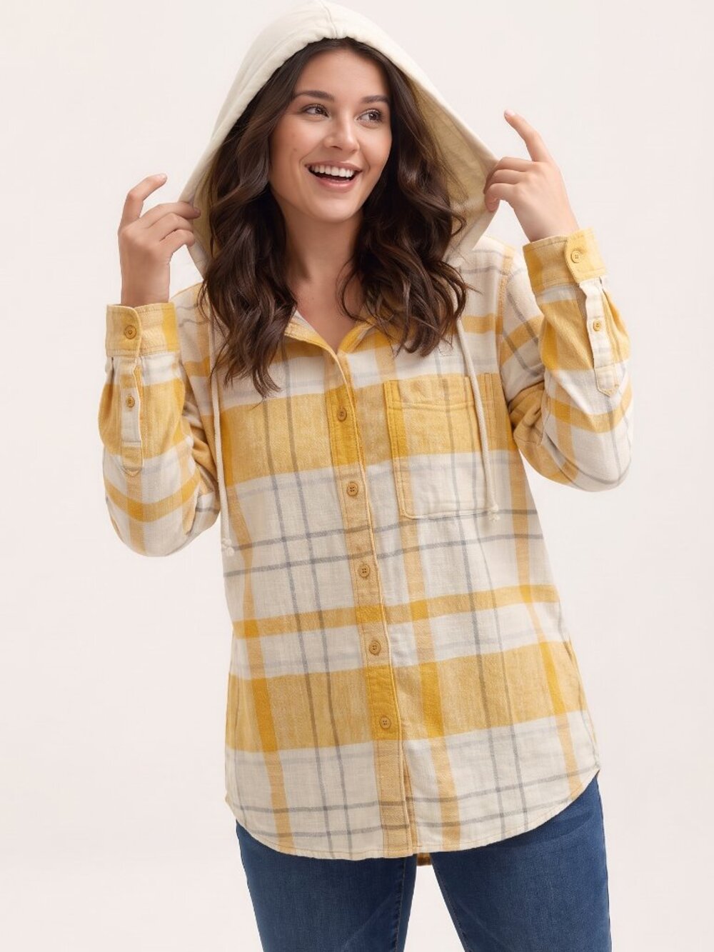 American Eagle Outfitters Cozy Cabin Plaid Hooded Button-Down Shirt